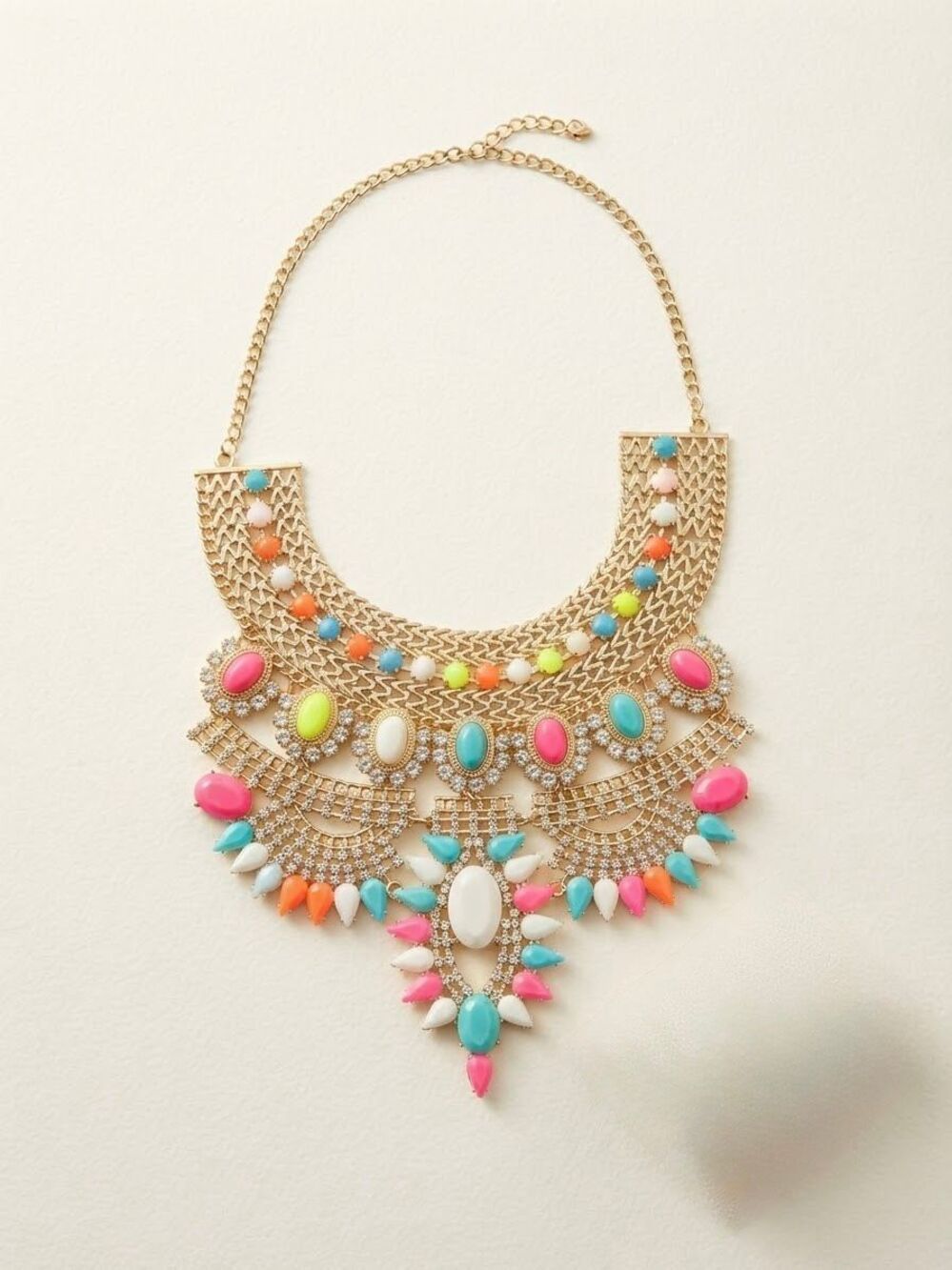 Bold Statement Colorful Multi-Stone Statement Necklace Rhinestone Bib Collar